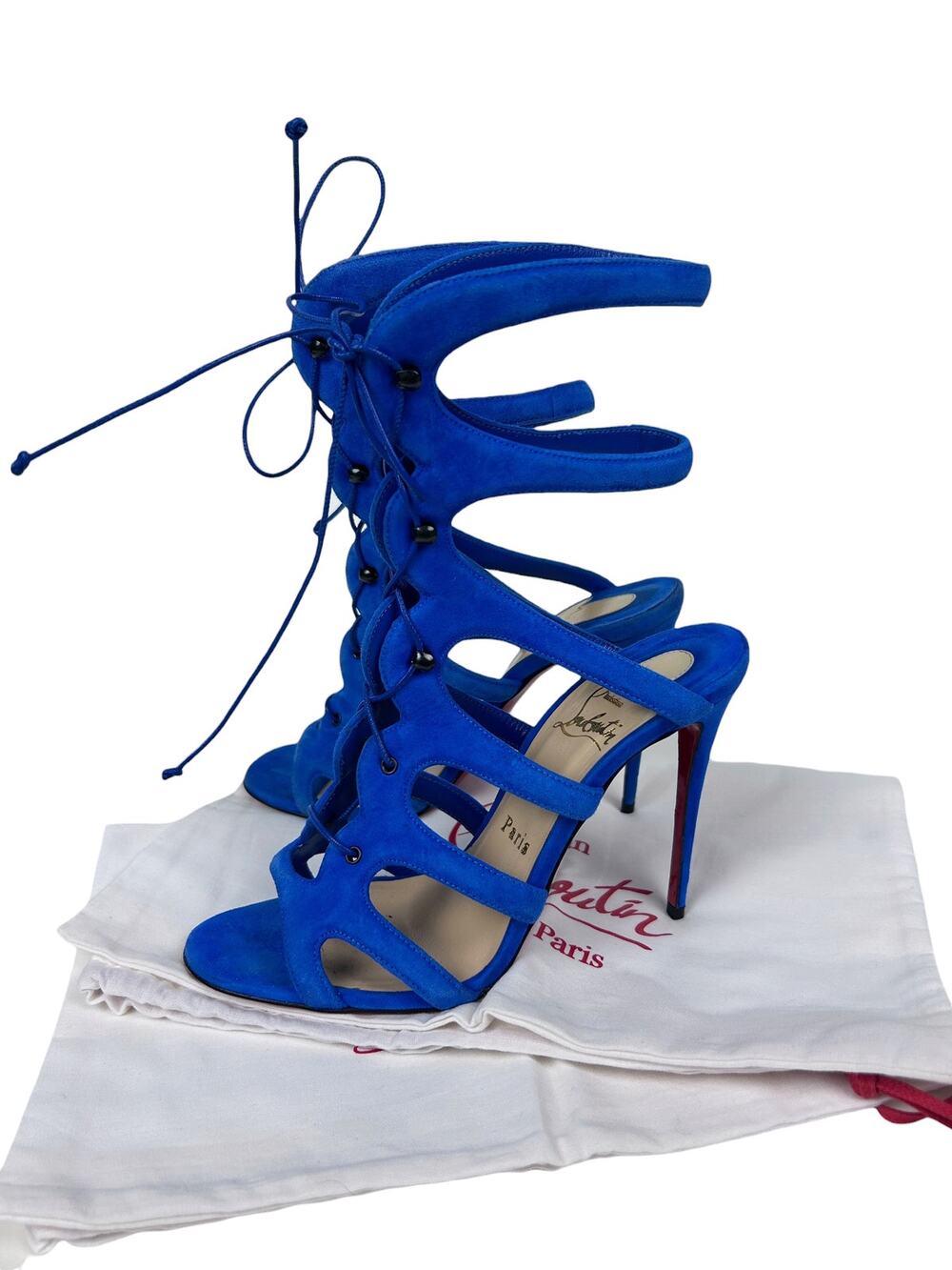 Christian Louboutin Amazoulo 100 Electric Blue Lace Up Gladiator Tie Sandal 6.5